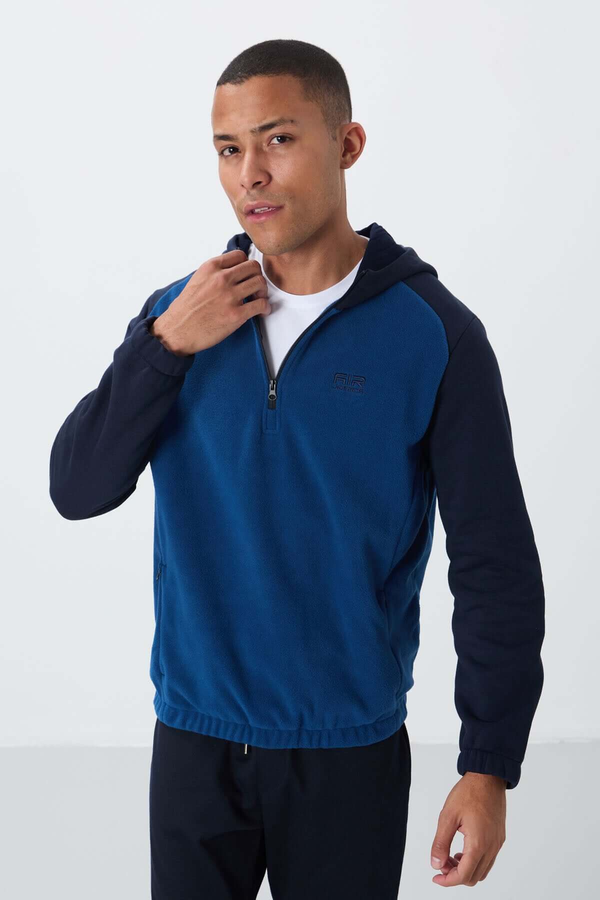 Ruby Parliament Polar Sweatshirt for Men – Half-Zip Hooded, Standard Fit, Embroidered Design | Air Jones