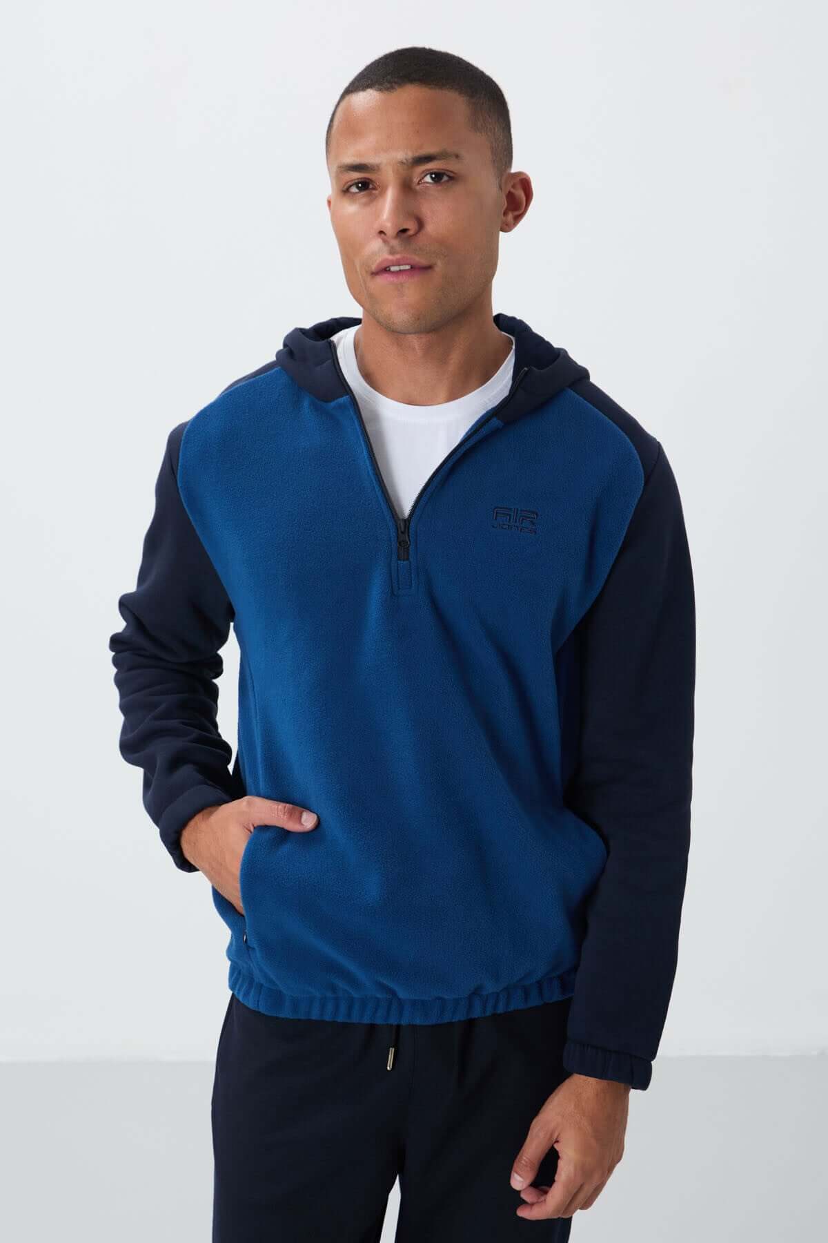 Ruby Parliament Polar Sweatshirt for Men – Half-Zip Hooded, Standard Fit, Embroidered Design | Air Jones